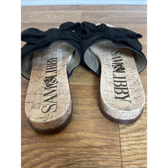 Sam & Libby Black Velvet Bow Cork Slide Sandals - Picture 4 of 7